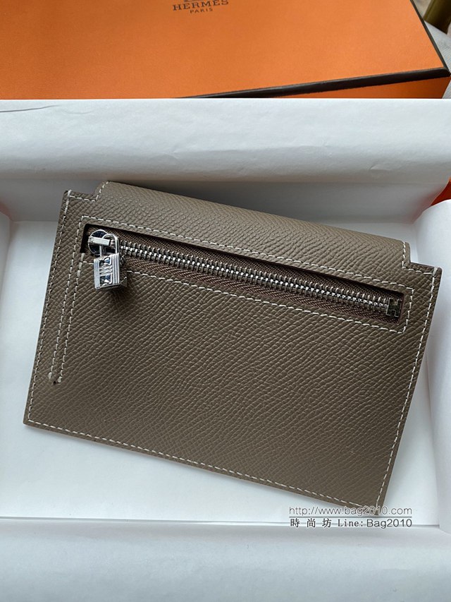 Hermes卡包 愛馬仕原版Kelly Pocket Epsom皮 Hermes新款小錢包 大象灰銀扣  tdh2171